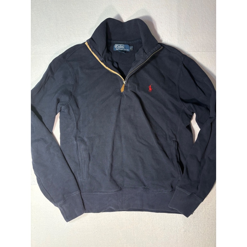 Polo Ralph Lauren Mens Navy Blue Supima Cotton Quarter Zip Pullover Sweatshirt S